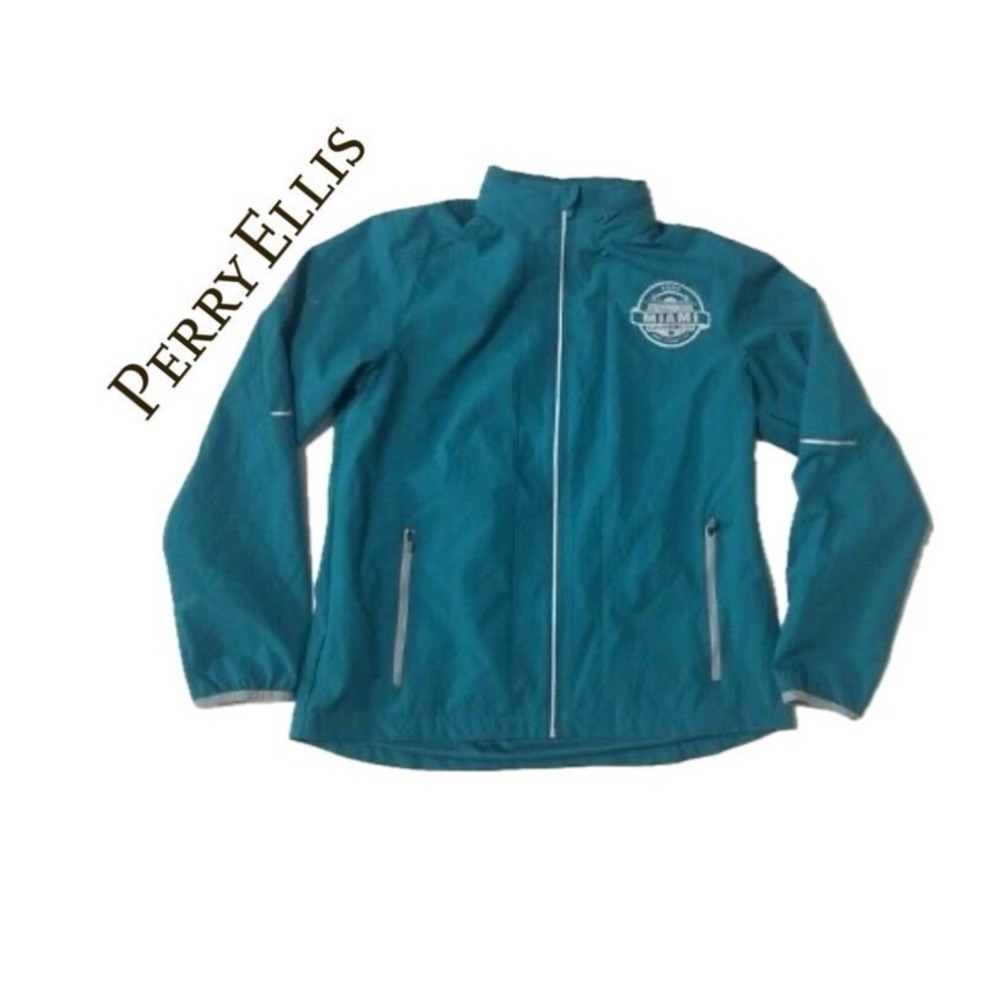 Perry Ellis 2020 Miami Super Bowl LIV Volunteer Jacket Teal Blue Mens Medium